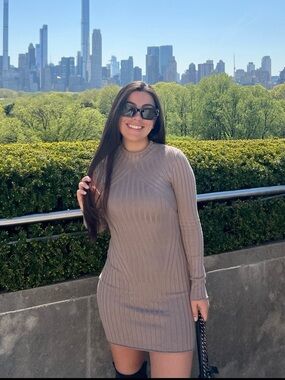 Abercrombie & Fitch Ribbed Mock-Neck Long-Sleeve Dress - Brown